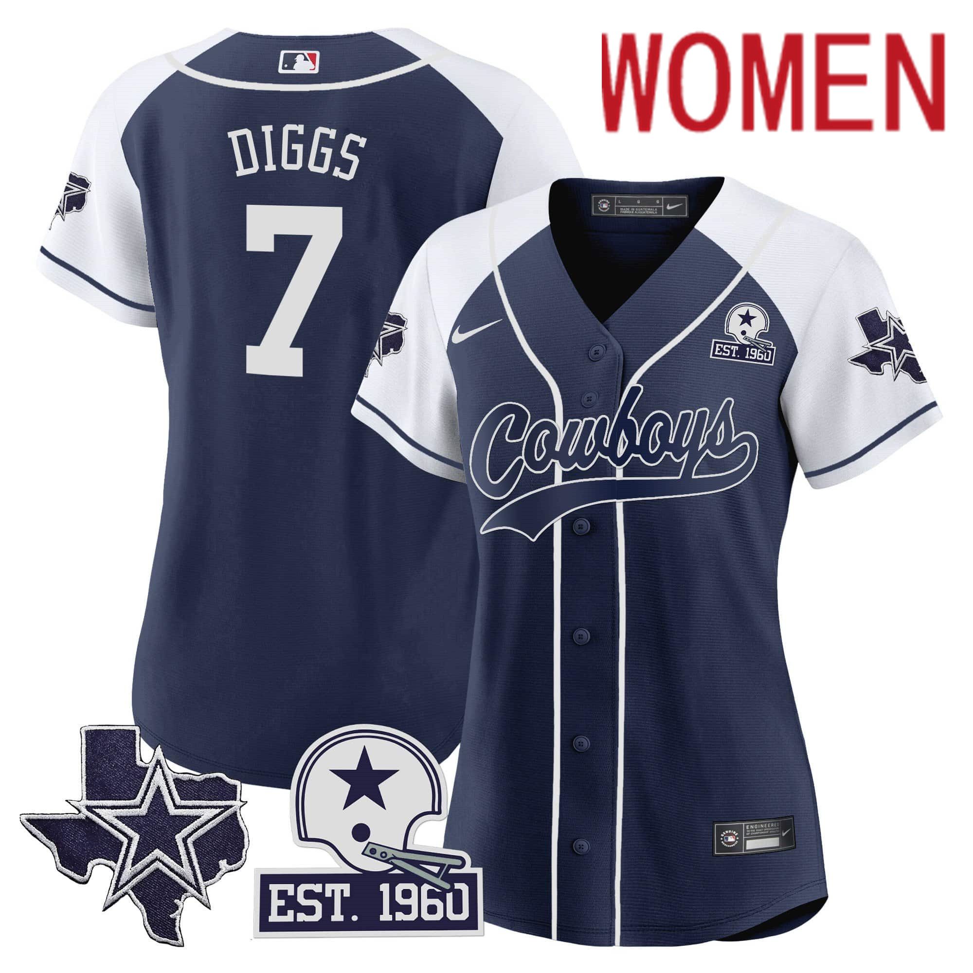 Women Dallas Cowboys #7 Diggs Dark blue 2024 Nike Patch Baseball NFL Jersey style 1->women nfl jersey->Women Jersey